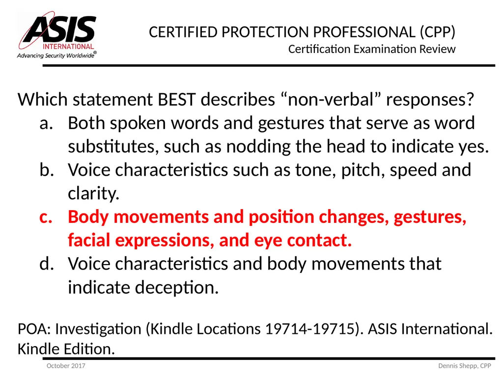 CERTIFIED PROTECTION PROFESSIONAL (CPP) - slide 170 of 177