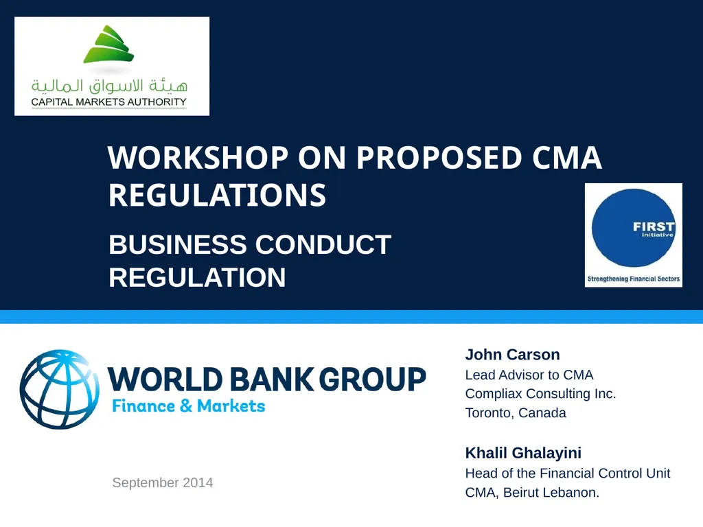 WORKSHOP ON proposed CMA regulations BUSINESS - slide 1 of 17