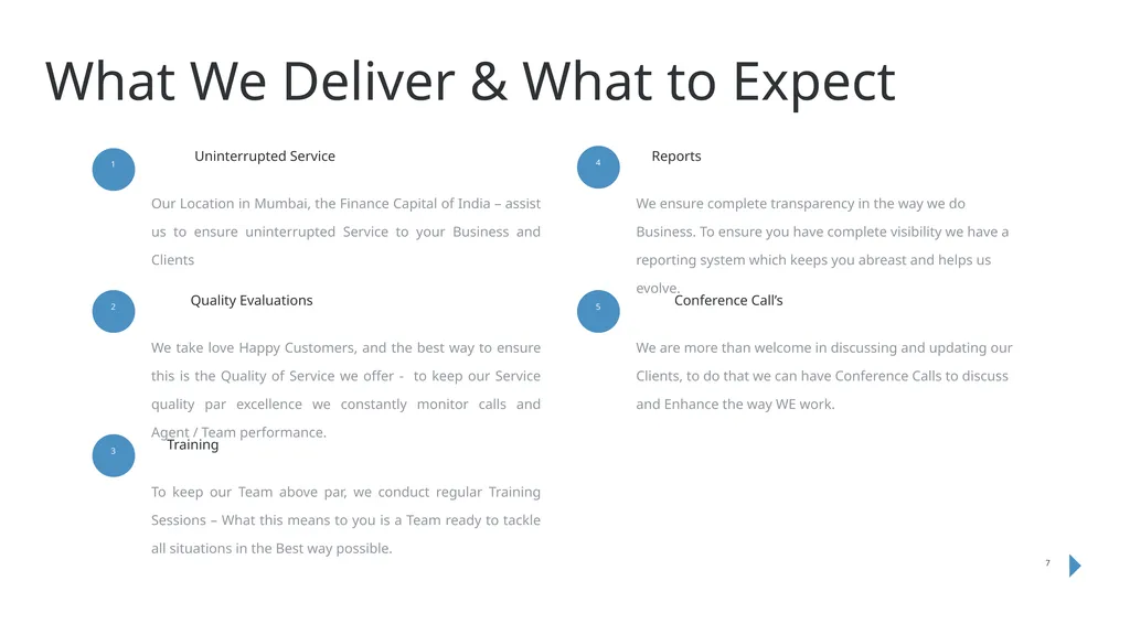 Meeting Needs. Exceeding Expectations 2 About Us - slide 7 of 9