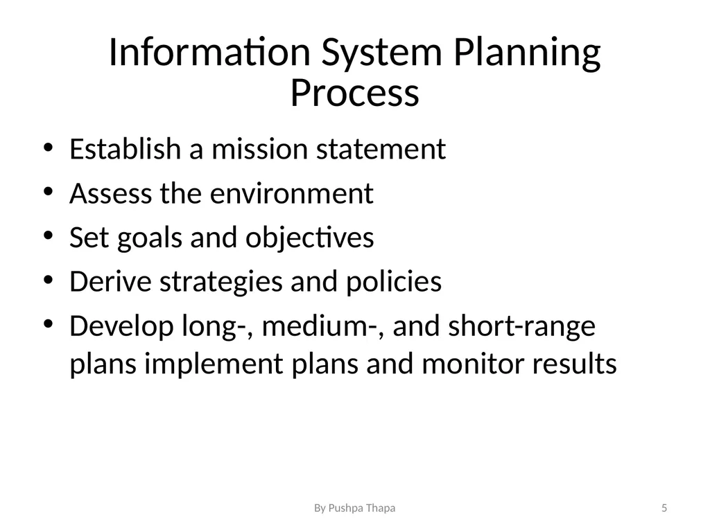 Planning for Information System Chapter - 5 - slide 5 of 23