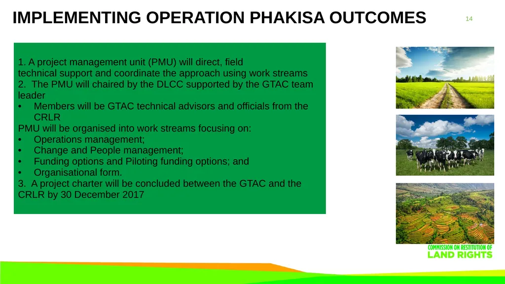 Operation Phakisa report PRESENTATION TO THE - slide 14 of 15