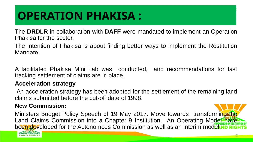 Operation Phakisa report PRESENTATION TO THE - slide 2 of 15