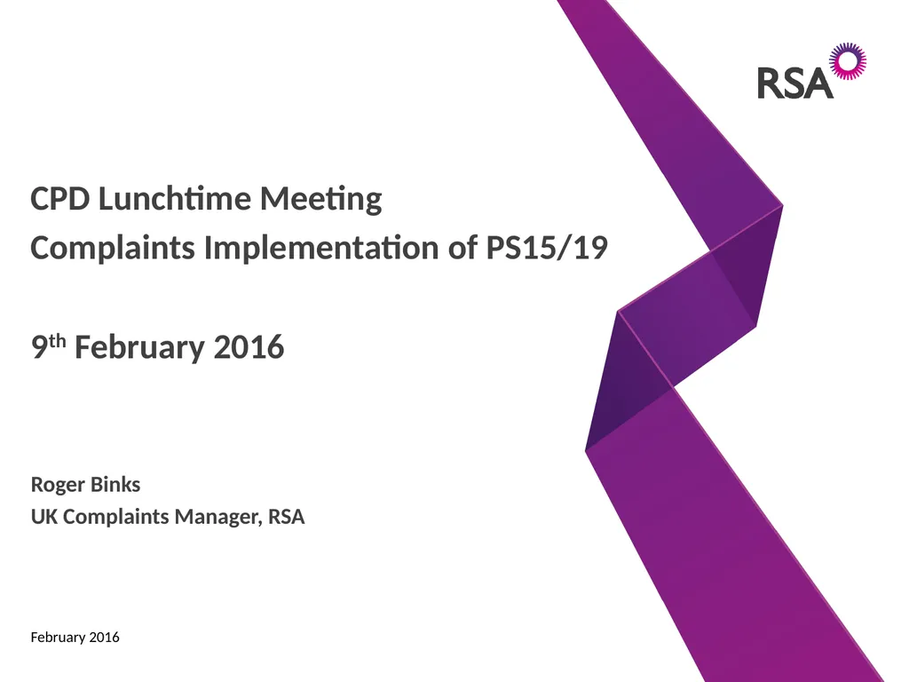 CPD Lunchtime Meeting Complaints Implementation of - slide 1 of 17