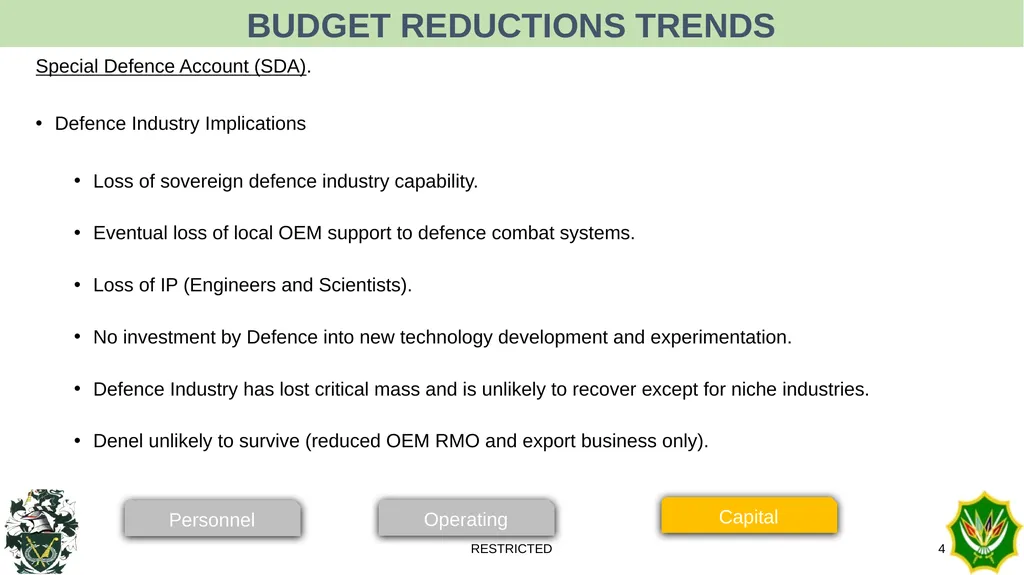 BUDGET REDUCTIONS TRENDS RESTRICTED 1 Personnel - slide 4 of 14