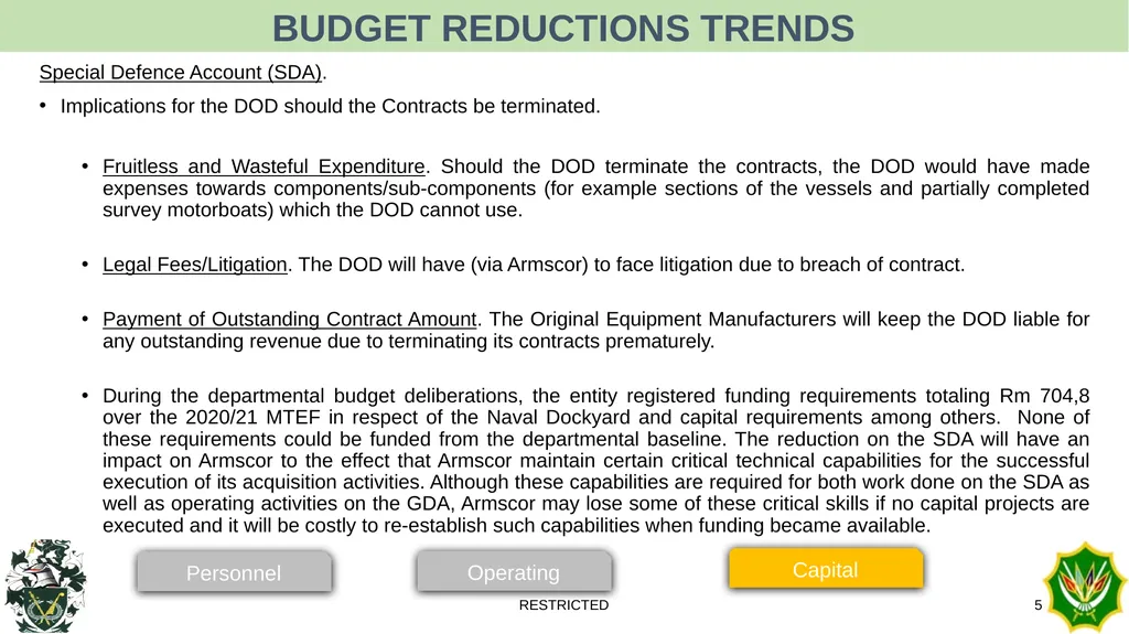 BUDGET REDUCTIONS TRENDS RESTRICTED 1 Personnel - slide 5 of 14
