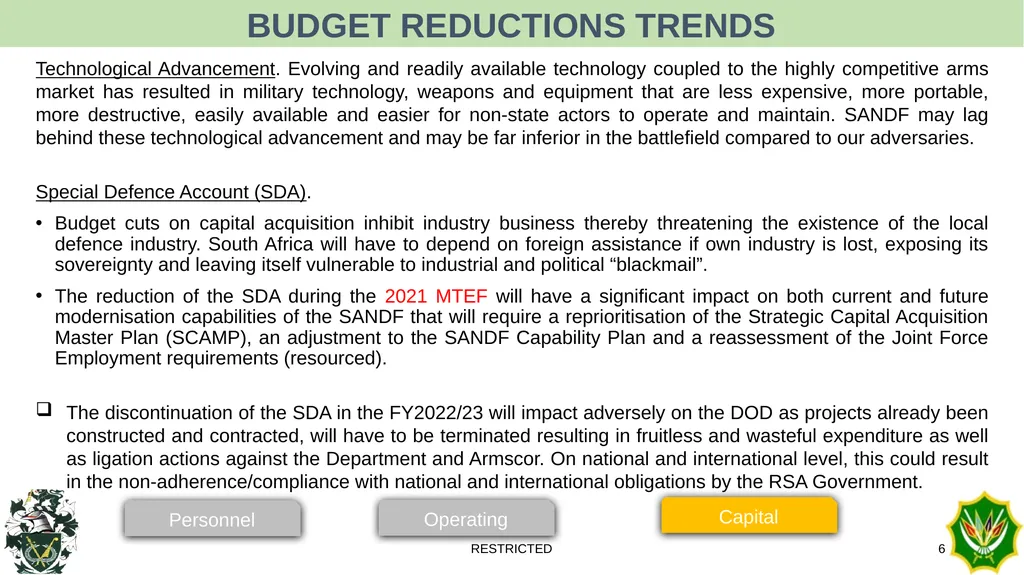 BUDGET REDUCTIONS TRENDS RESTRICTED 1 Personnel - slide 6 of 14