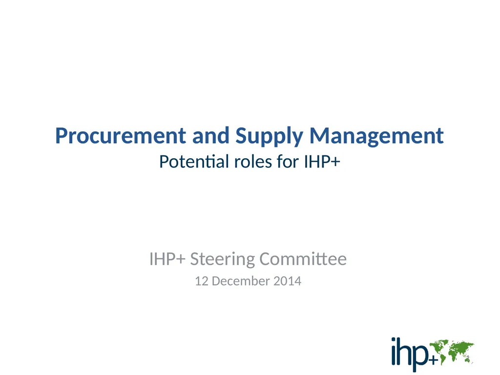 Procurement and Supply Management Potential roles - slide 1 of 7