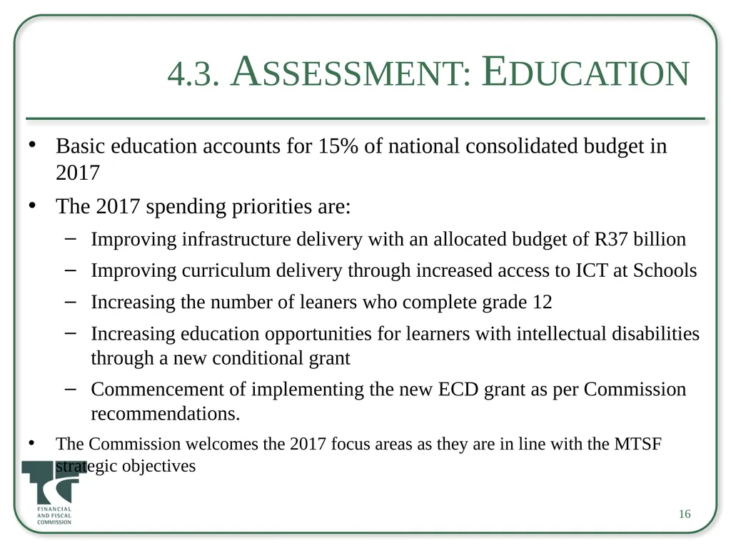 Briefing on the 2017 Appropriation Bill For an - slide 16 of 25