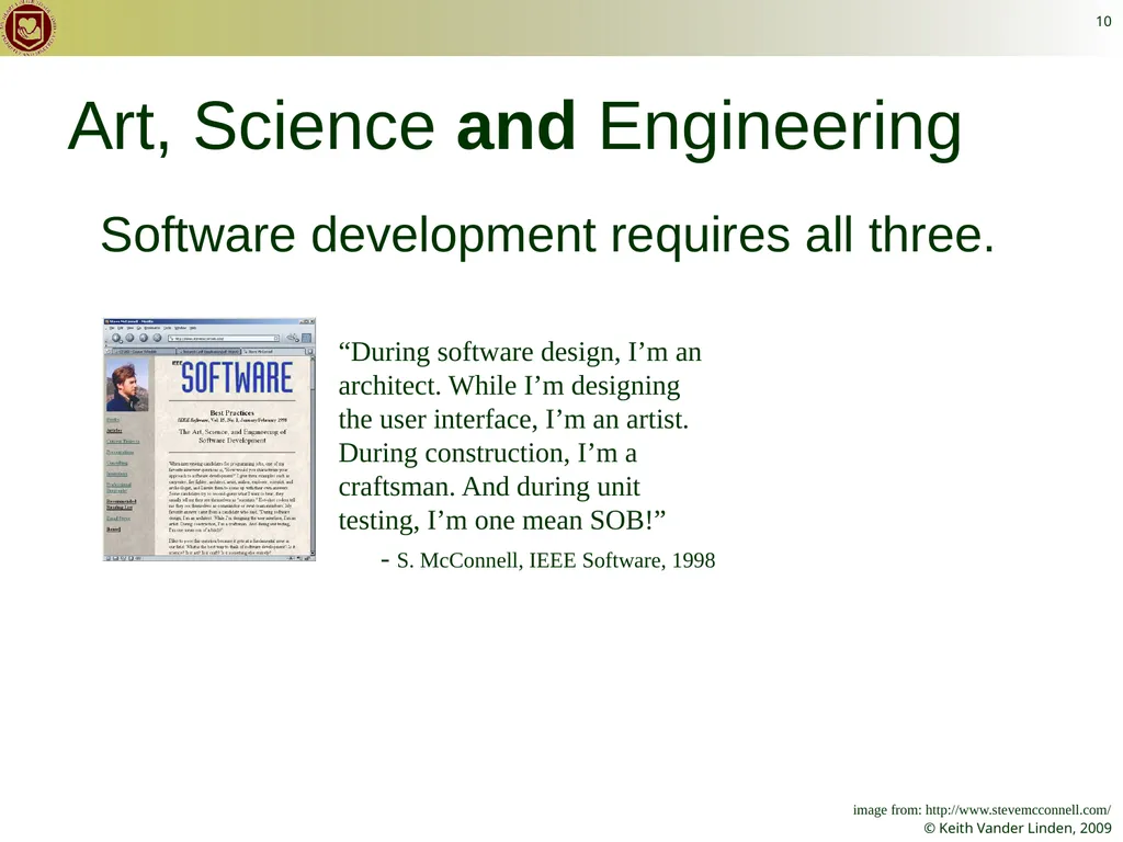 CS 262 Software Engineering Keith Vander Linden - slide 10 of 24