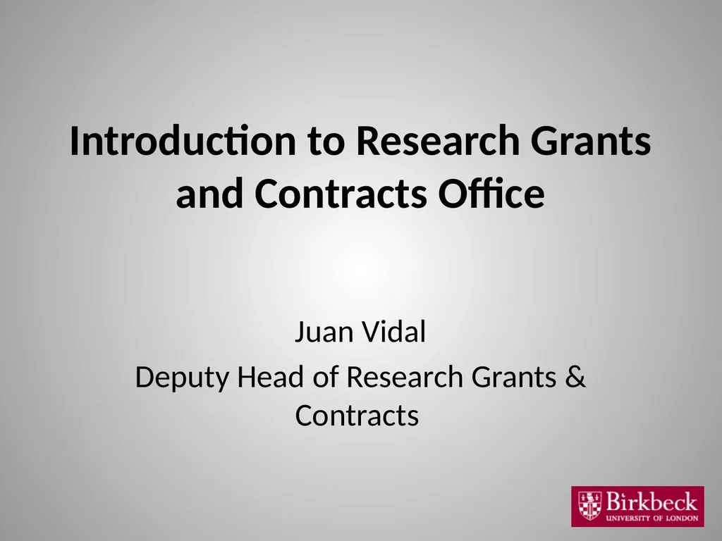 Introduction to Research Grants and Contracts - slide 1 of 14