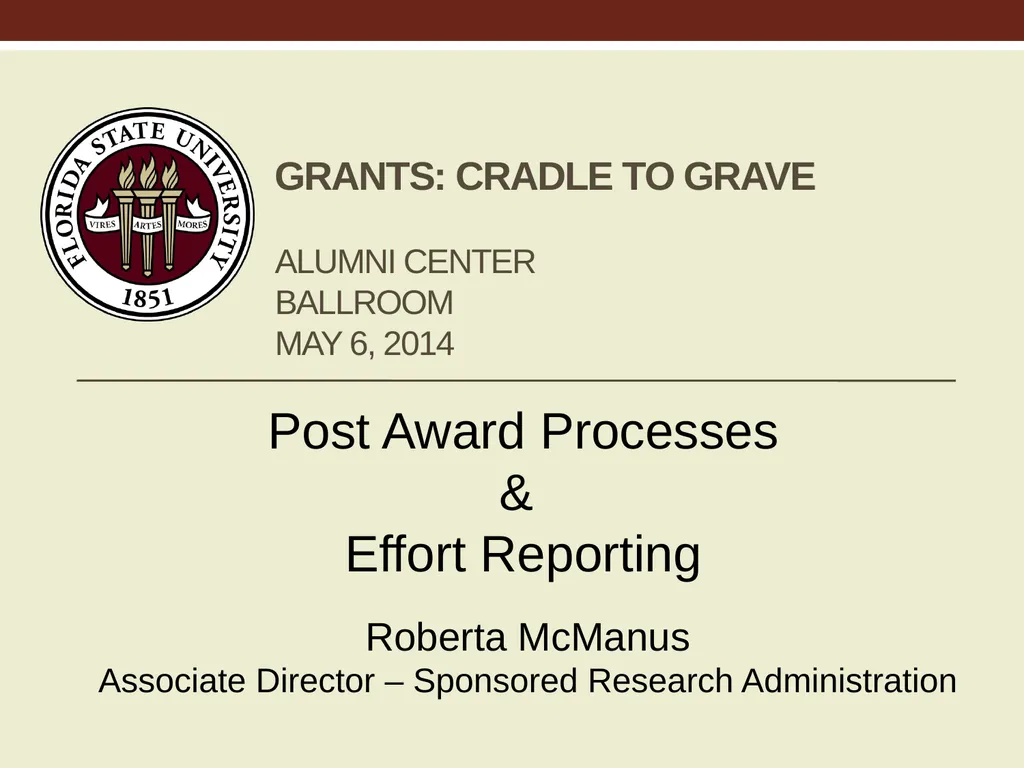 Grants: cradle to grave alumni Center ballroom May