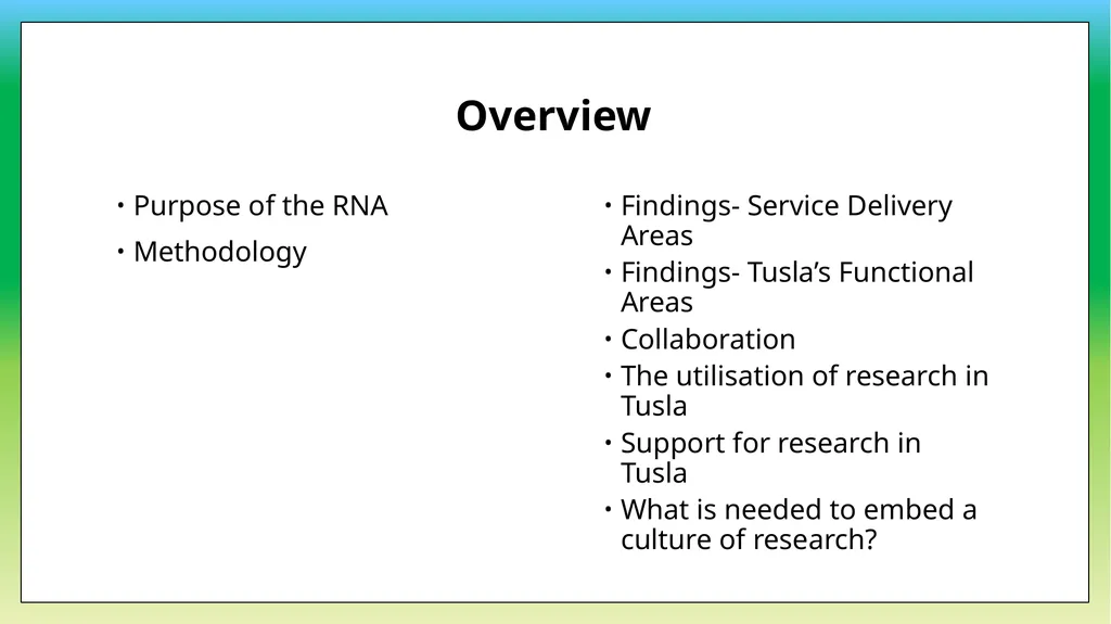 Research Needs Analysis Dr Rosemary Crosse and Dr - slide 2 of 19