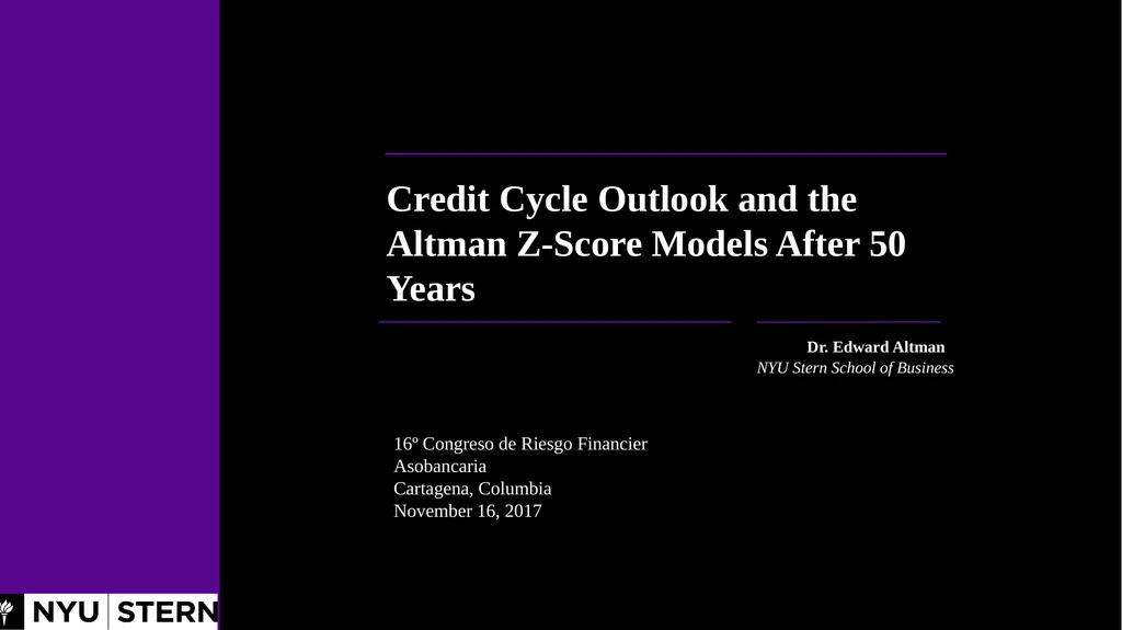 1 1 1 1 Dr. Edward Altman NYU Stern School - slide 1 of 45