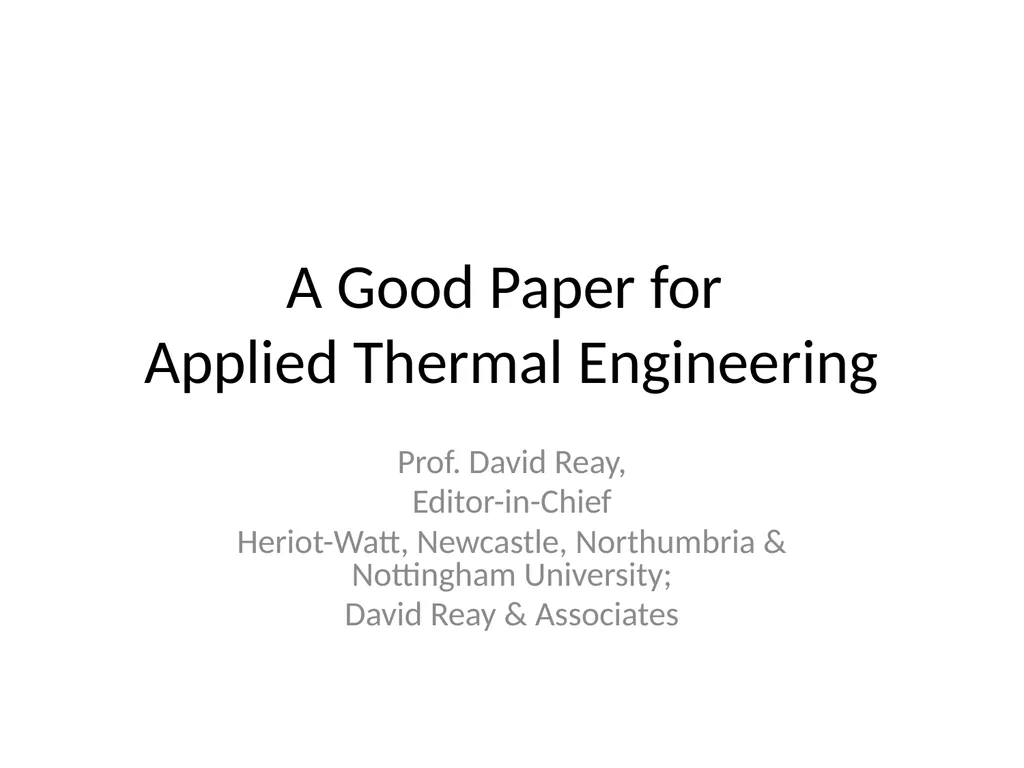 A Good Paper for Applied Thermal Engineering Prof.