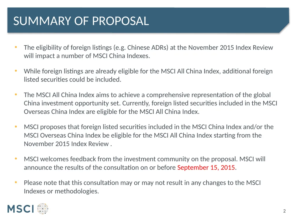 Msci all china index Proposed treatment of foreign - slide 2 of 12