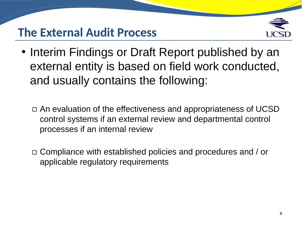 WHAT TO EXPECT IN AN EXTERNAL AUDIT OR - slide 9 of 13