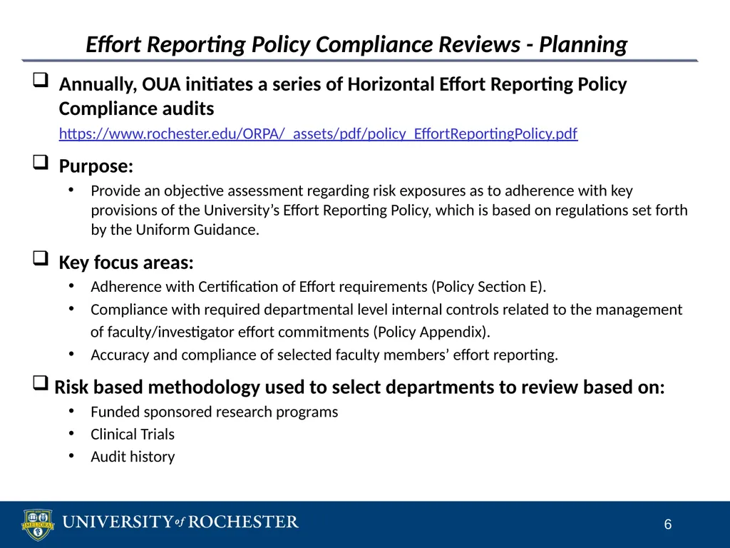 Sponsored Research Compliance Reviews CLASP - slide 6 of 15