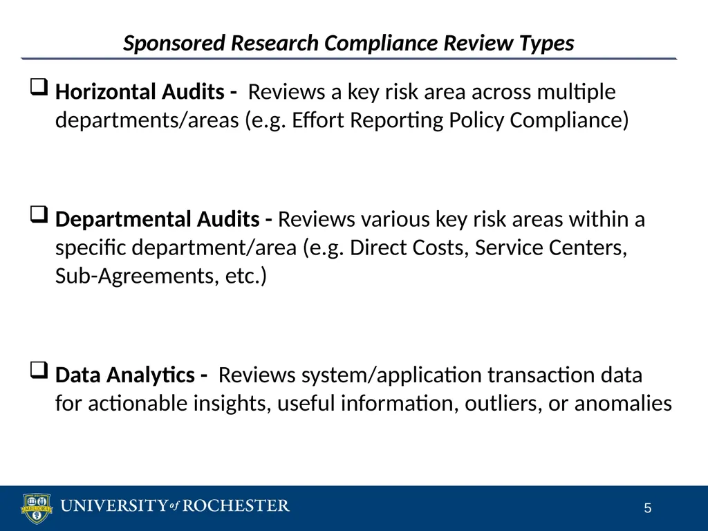 Sponsored Research Compliance Reviews CLASP - slide 5 of 15