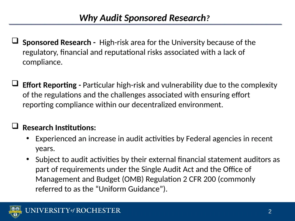 Sponsored Research Compliance Reviews CLASP - slide 2 of 15