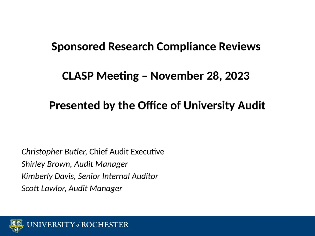Sponsored Research Compliance Reviews CLASP