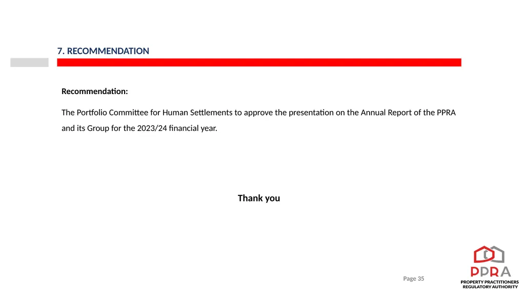 2023/24 PPRA ANNUAL REPORT PRESENTATION TO THE - slide 35 of 35