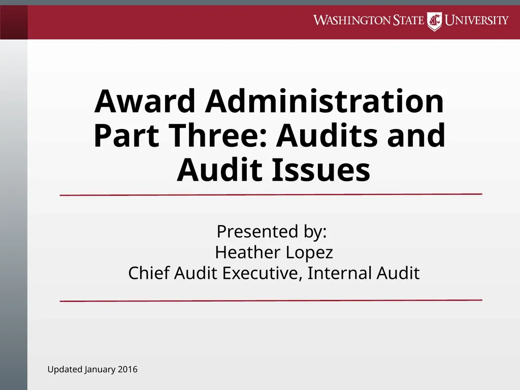 Award Administration Part Three: Audits and Audit - slide 1 of 79