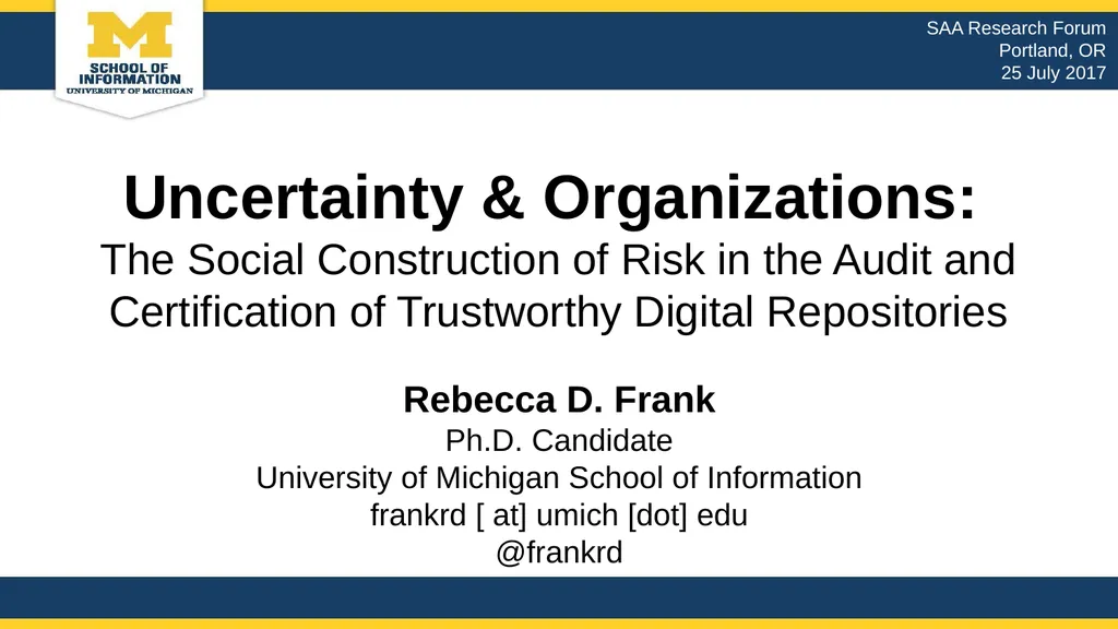 Uncertainty & Organizations: The Social - slide 1 of 20