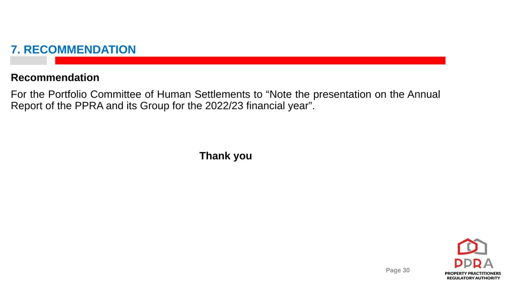 2022/23 PPRA ANNUAL REPORT PRESENTATION TO THE - slide 30 of 30