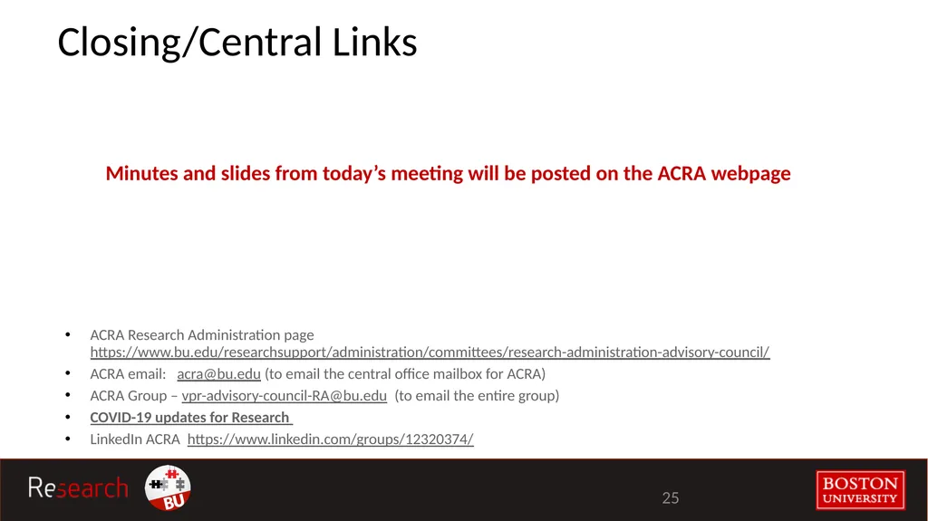 Advisory Council for Research Administration - slide 25 of 26