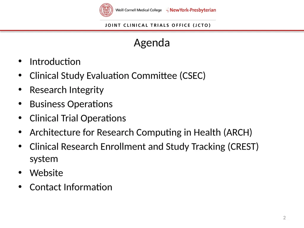 Joint Clinical Trials Office (JCTO) Informational - slide 2 of 16
