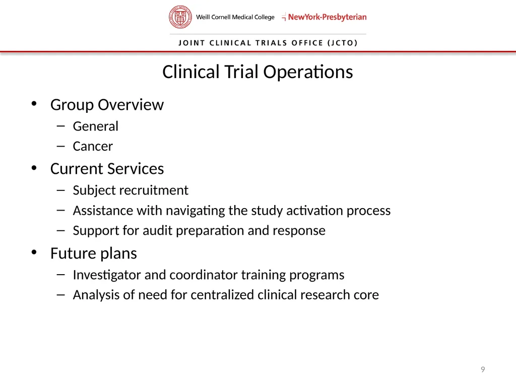 Joint Clinical Trials Office (JCTO) Informational - slide 9 of 16