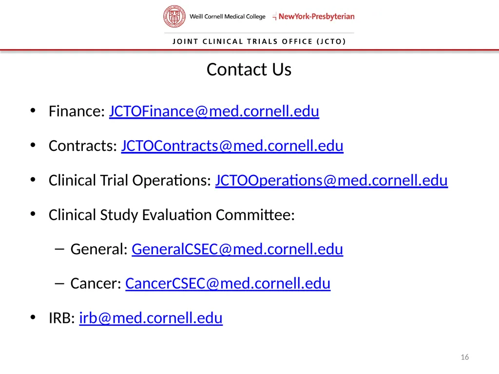 Joint Clinical Trials Office (JCTO) Informational - slide 16 of 16