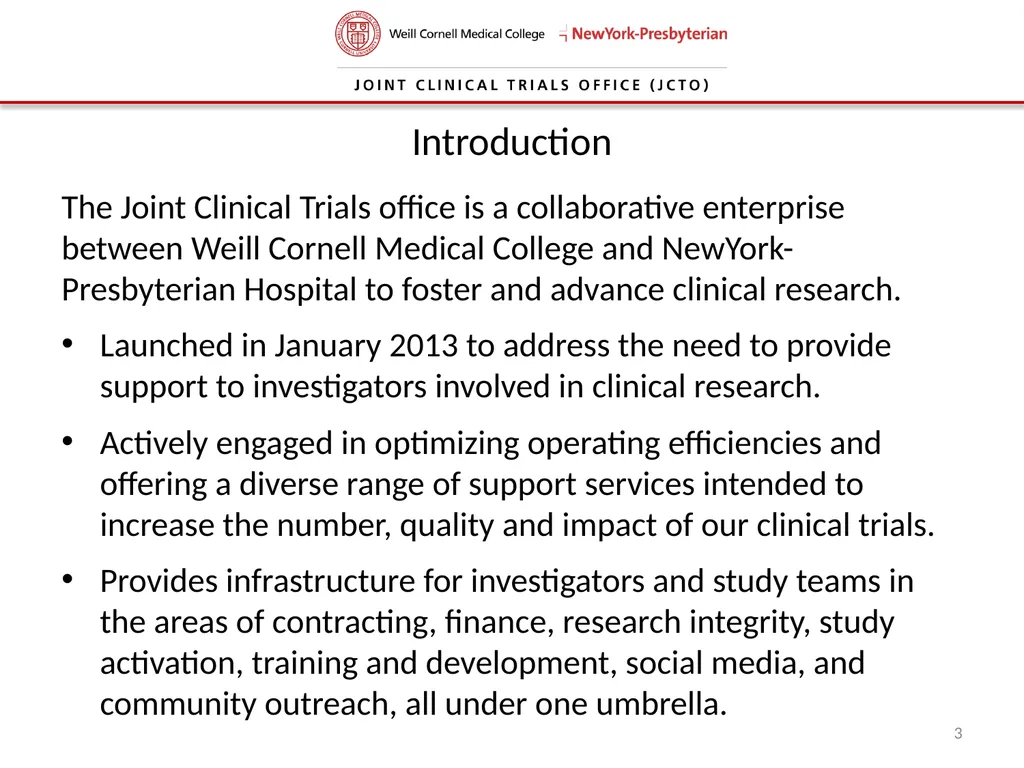 Joint Clinical Trials Office (JCTO) Informational - slide 3 of 16
