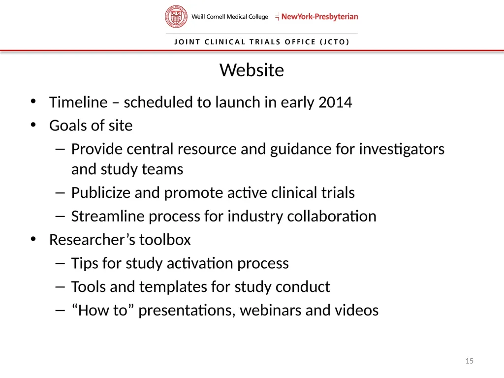 Joint Clinical Trials Office (JCTO) Informational - slide 15 of 16