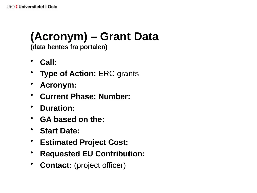 UiO EU-office 2020 Introduction to your EU-project - slide 2 of 33