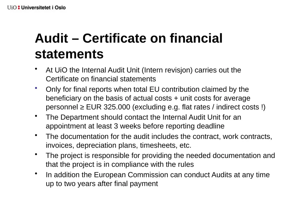 UiO EU-office 2020 Introduction to your EU-project - slide 25 of 33