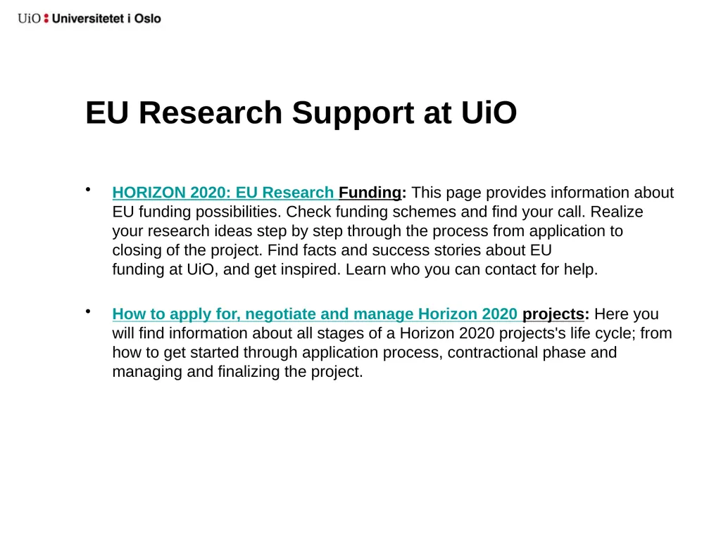 UiO EU-office 2020 Introduction to your EU-project - slide 33 of 33