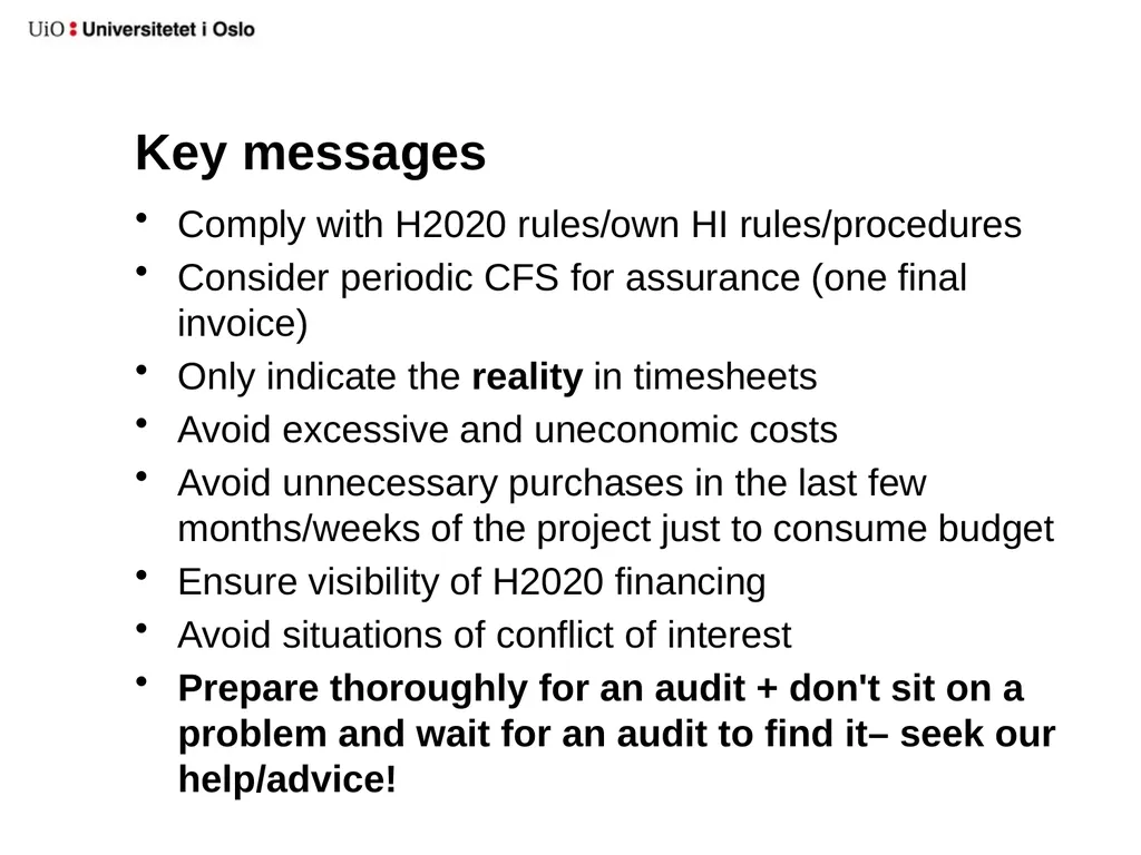 UiO EU-office 2020 Introduction to your EU-project - slide 29 of 33