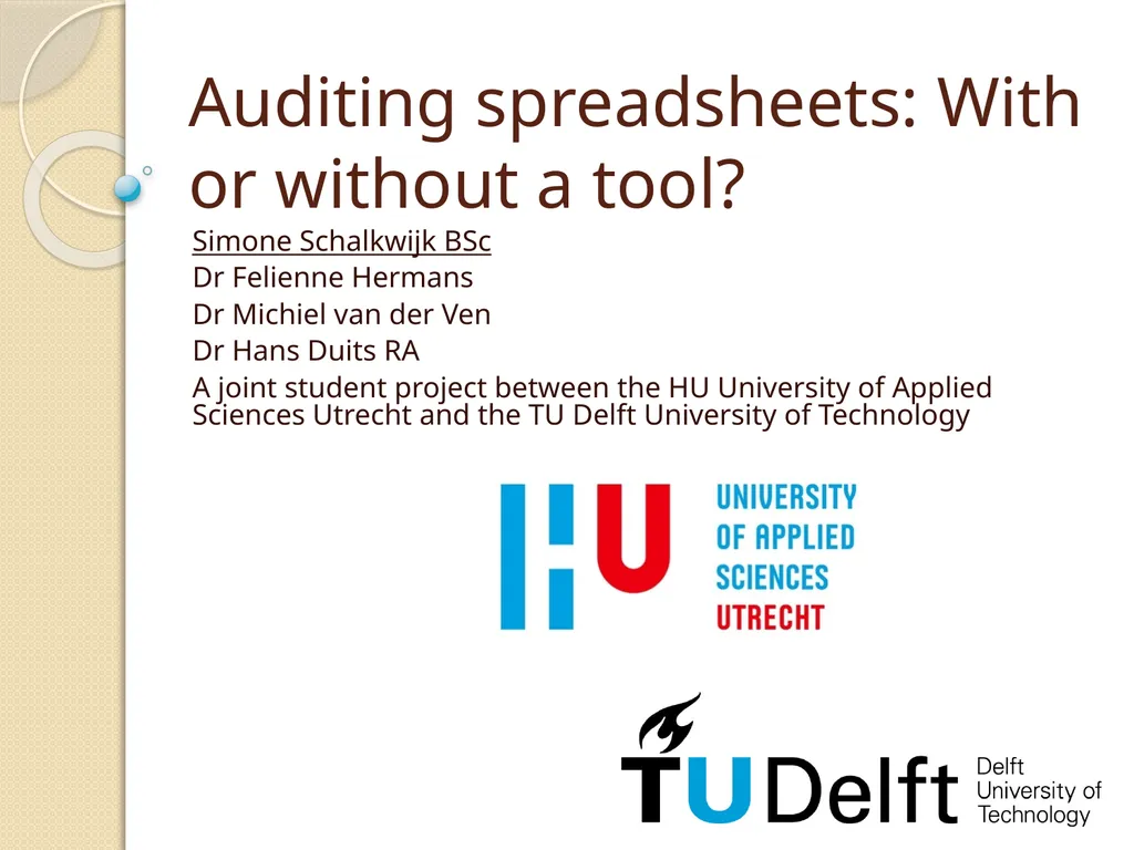 Auditing spreadsheets: With or without a tool? - slide 1 of 10