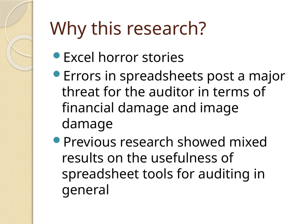 Auditing spreadsheets: With or without a tool? - slide 2 of 10