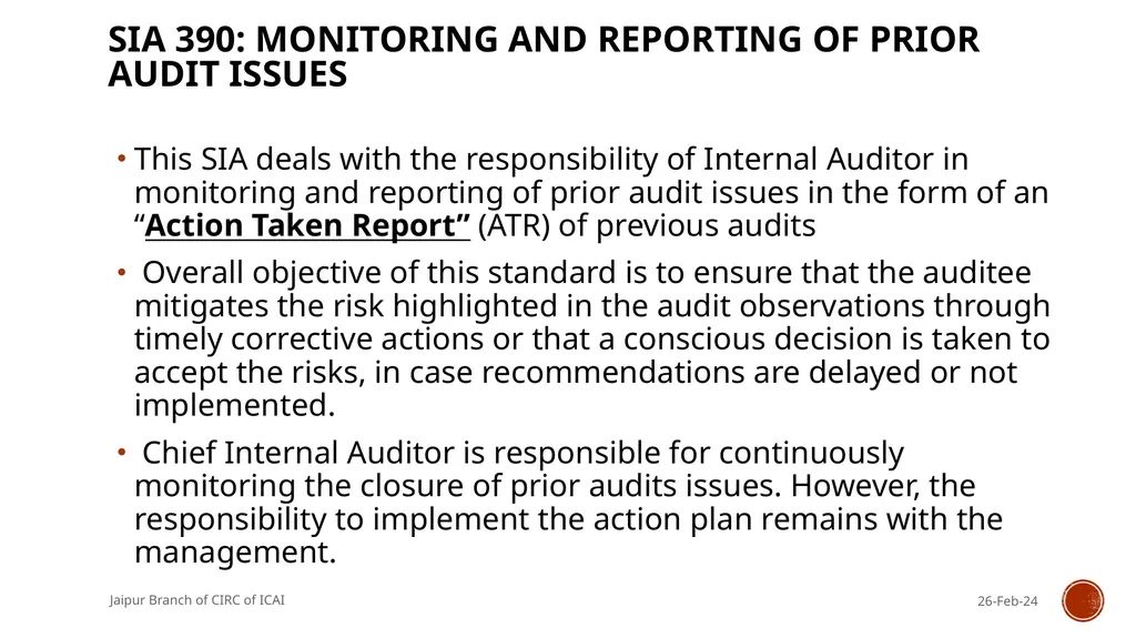 STANDARDS ON INTERNAL AUDIT - An Overview By CA R. - slide 40 of 43