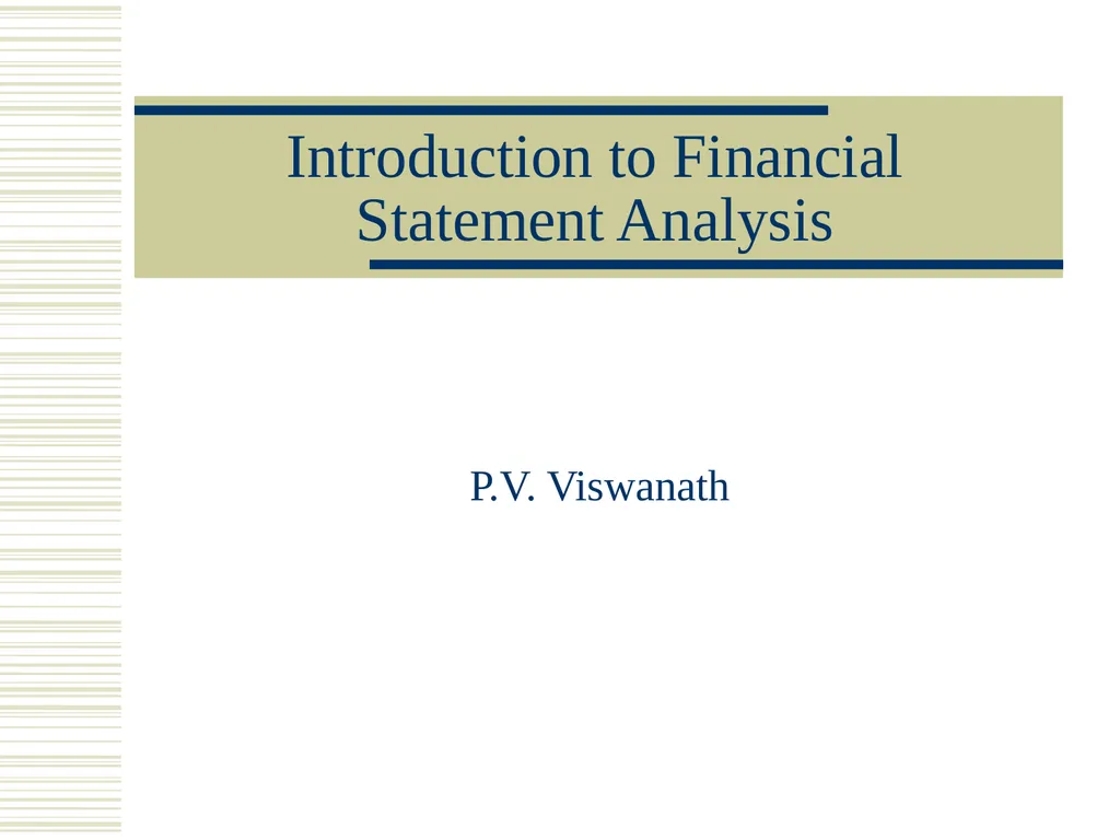 Introduction to Financial Statement Analysis P.V.