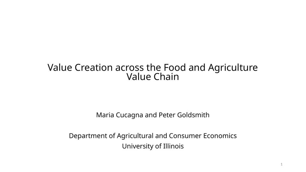 Value Creation across the Food and Agriculture - slide 1 of 17