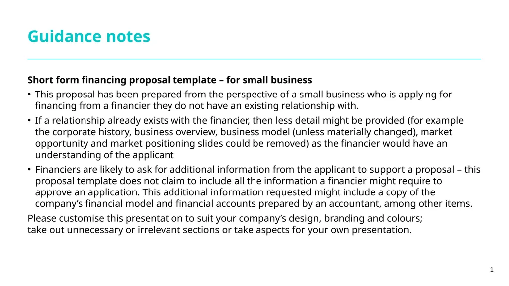 Guidance notes Short form financing proposal - slide 1 of 25