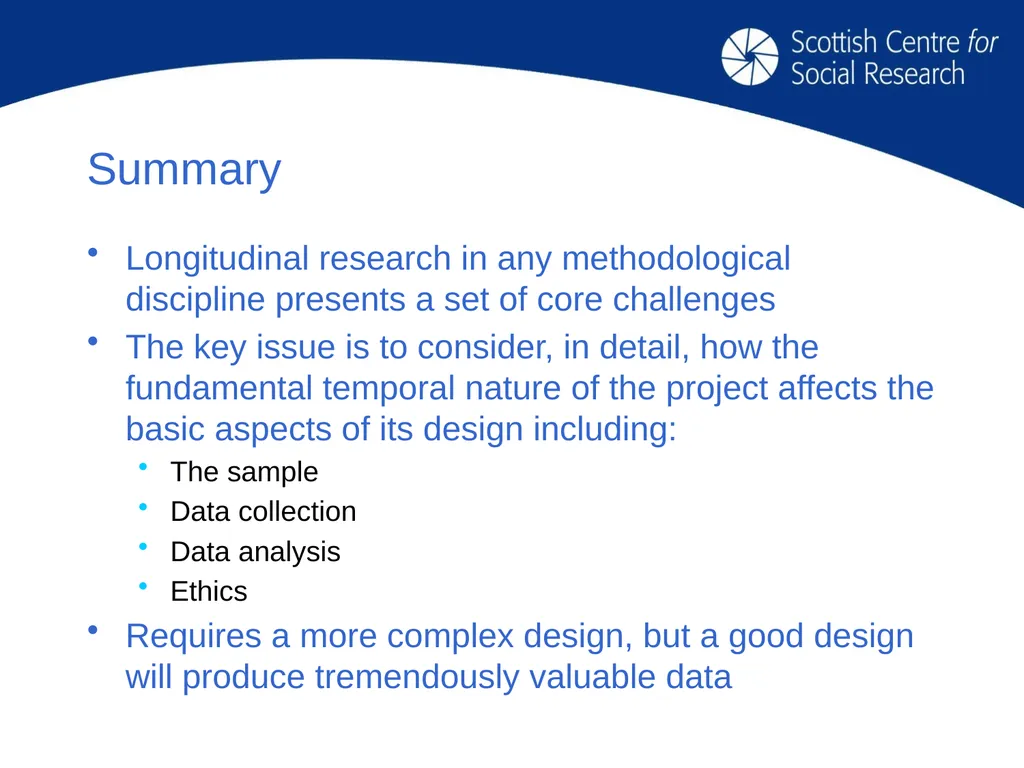 Key issues for longitudinal research design: - slide 31 of 32