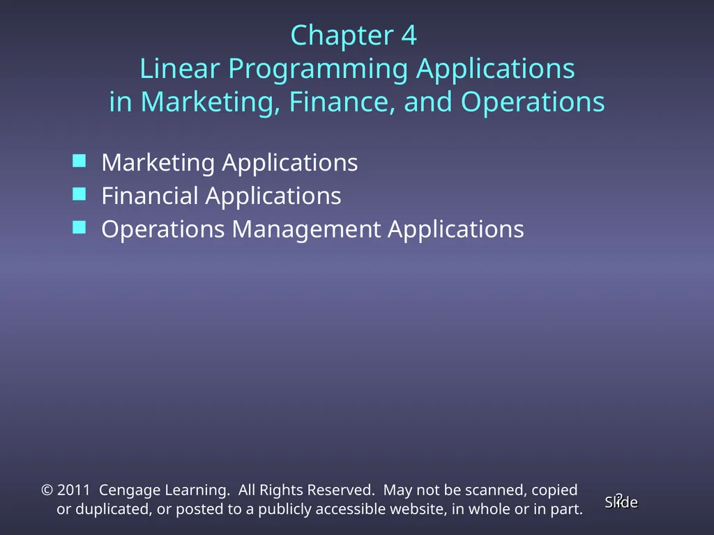 Chapter 4 Linear Programming Applications in - slide 2 of 70