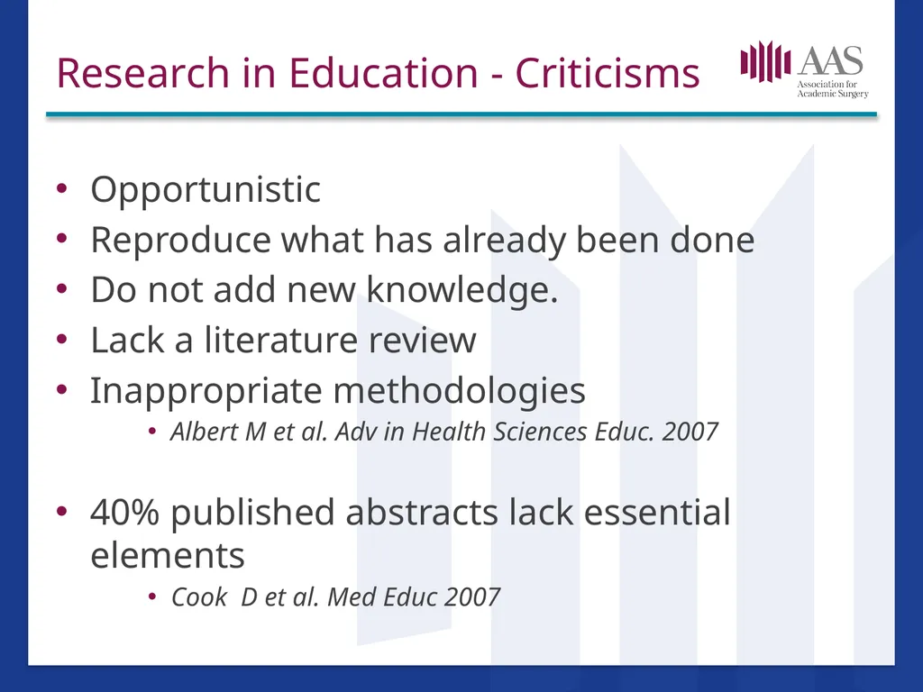Research in Surgical Education Hilary Sanfey MB. - slide 4 of 35