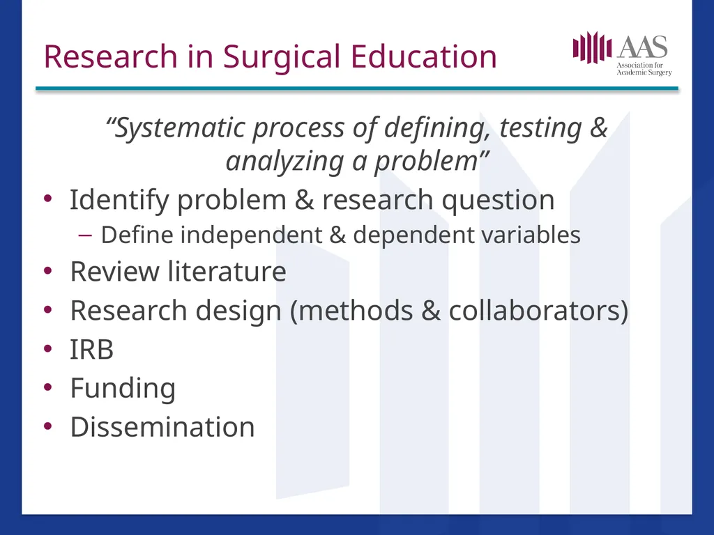Research in Surgical Education Hilary Sanfey MB. - slide 6 of 35