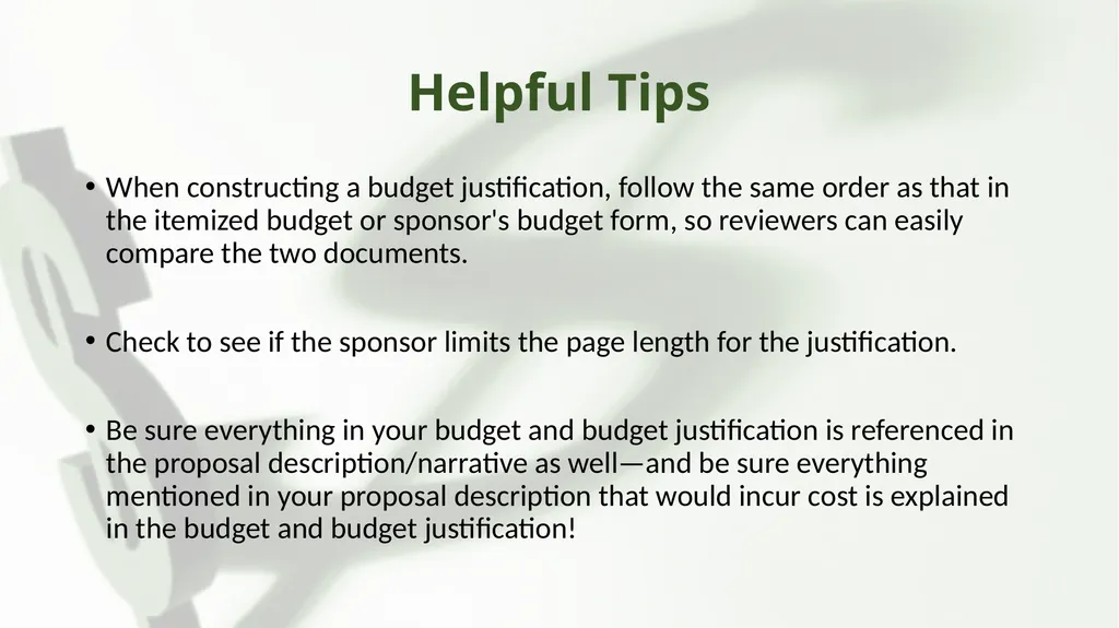 Preparing your Research Proposal Budget & Budget - slide 15 of 17