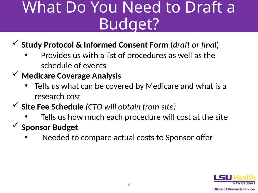 Budgeting for Clinical Trials Objectives Describe - slide 6 of 14